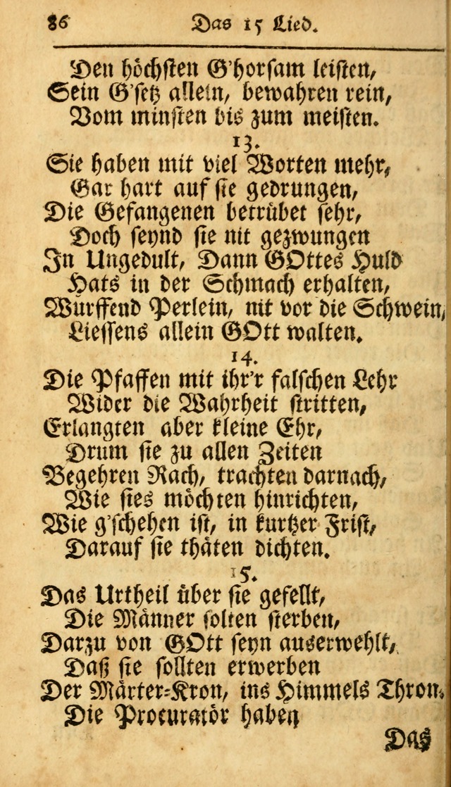 Ausbund, das ist Etliche Schöne Christliche Lieder wie sie in dem Gefängnüss zu Bassau in dem Schloß von den Schweitzer-Brüdern, und von anderen rechtgläubigen Christen hin und her gedichtet worden... page 86