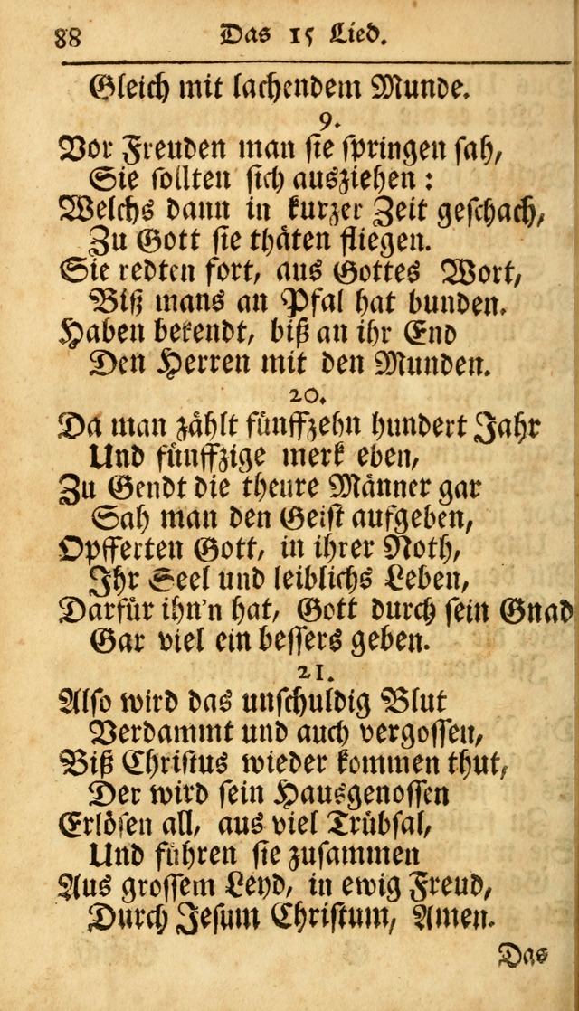 Ausbund, das ist Etliche Schöne Christliche Lieder wie sie in dem Gefängnüss zu Bassau in dem Schloß von den Schweitzer-Brüdern, und von anderen rechtgläubigen Christen hin und her gedichtet worden... page 88