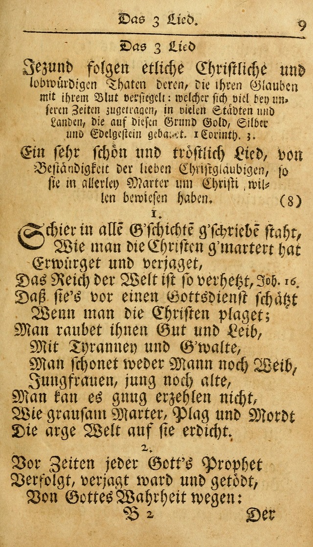 Ausbund, das ist Etliche Schöne Christliche Lieder wie sie in dem Gefängnüss zu Bassau in dem Schloß von den Schweitzer-Brüdern, und von anderen rechtgläubigen Christen hin und her gedichtet worden... page 9