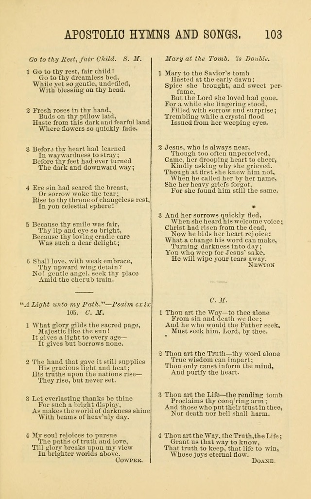 Apostolic Hymns and Songs: a collection of hymns and songs, both new and old, for the church, protracted meetings, and the Sunday school page 103