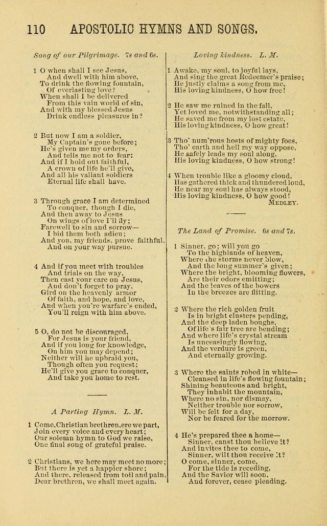 Apostolic Hymns and Songs: a collection of hymns and songs, both new and old, for the church, protracted meetings, and the Sunday school page 110