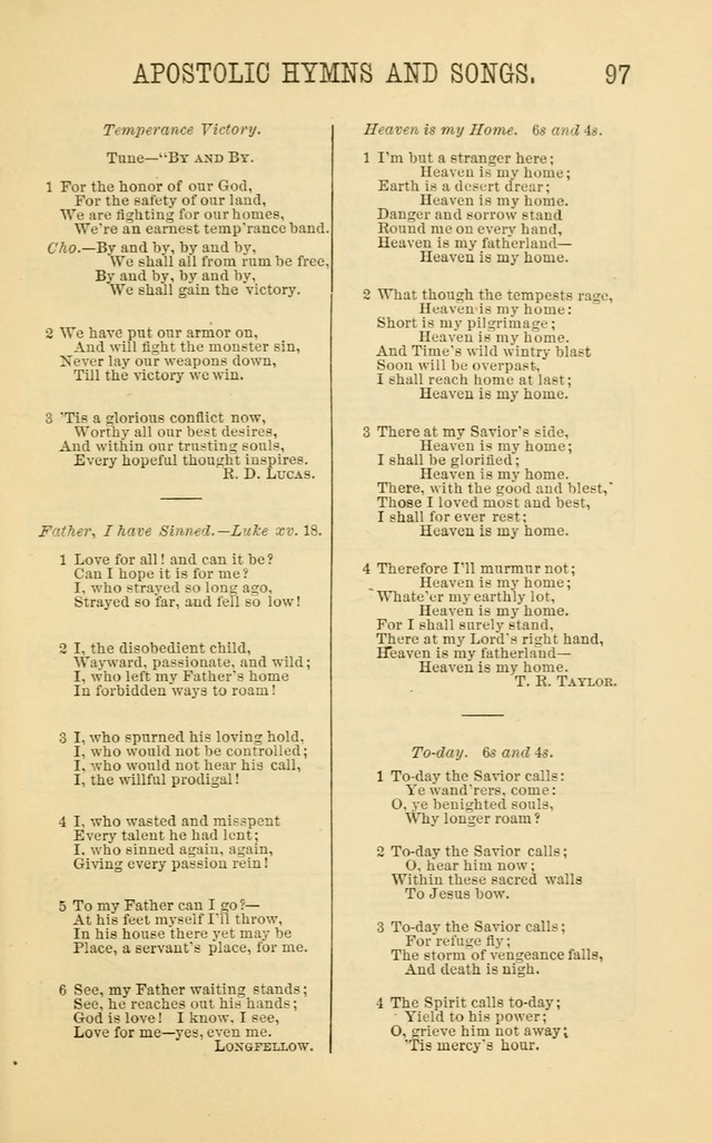 Apostolic Hymns and Songs: a collection of hymns and songs, both new and old, for the church, protracted meetings, and the Sunday school page 97