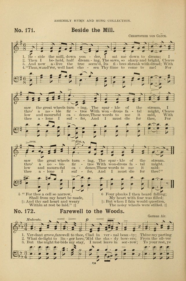 The Assembly Hymn and Song Collection: designed for use in chapel, assembly, convocation, or general exercises of schools, normals, colleges and universities. (3rd ed.) page 154