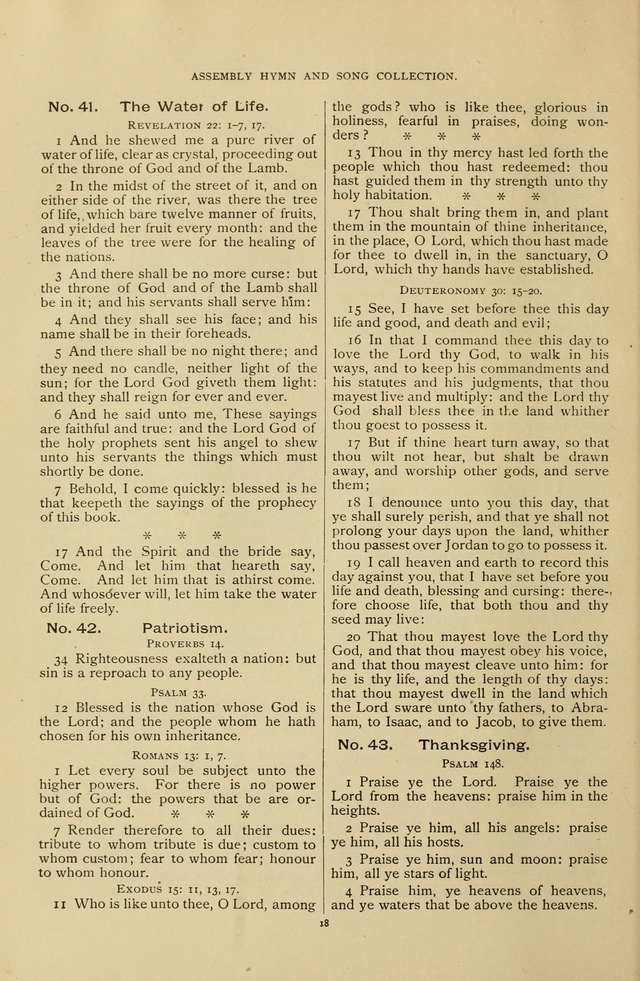 The Assembly Hymn and Song Collection: designed for use in chapel, assembly, convocation, or general exercises of schools, normals, colleges and universities. (3rd ed.) page 18