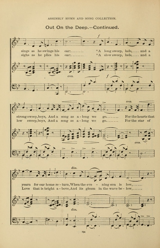 The Assembly Hymn and Song Collection: designed for use in chapel, assembly, convocation, or general exercises of schools, normals, colleges and universities. (3rd ed.) page 194