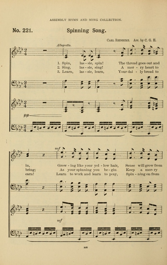 The Assembly Hymn and Song Collection: designed for use in chapel, assembly, convocation, or general exercises of schools, normals, colleges and universities. (3rd ed.) page 206