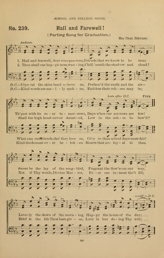 The Assembly Hymn and Song Collection: designed for use in chapel, assembly, convocation, or general exercises of schools, normals, colleges and universities. (3rd ed.) page 231