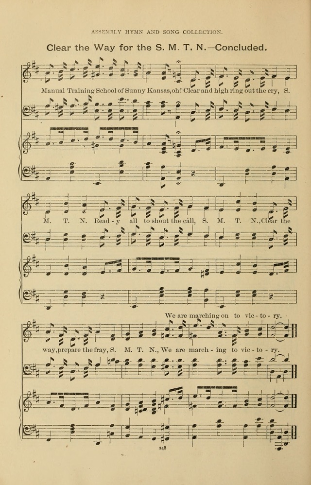 The Assembly Hymn and Song Collection: designed for use in chapel, assembly, convocation, or general exercises of schools, normals, colleges and universities. (3rd ed.) page 250