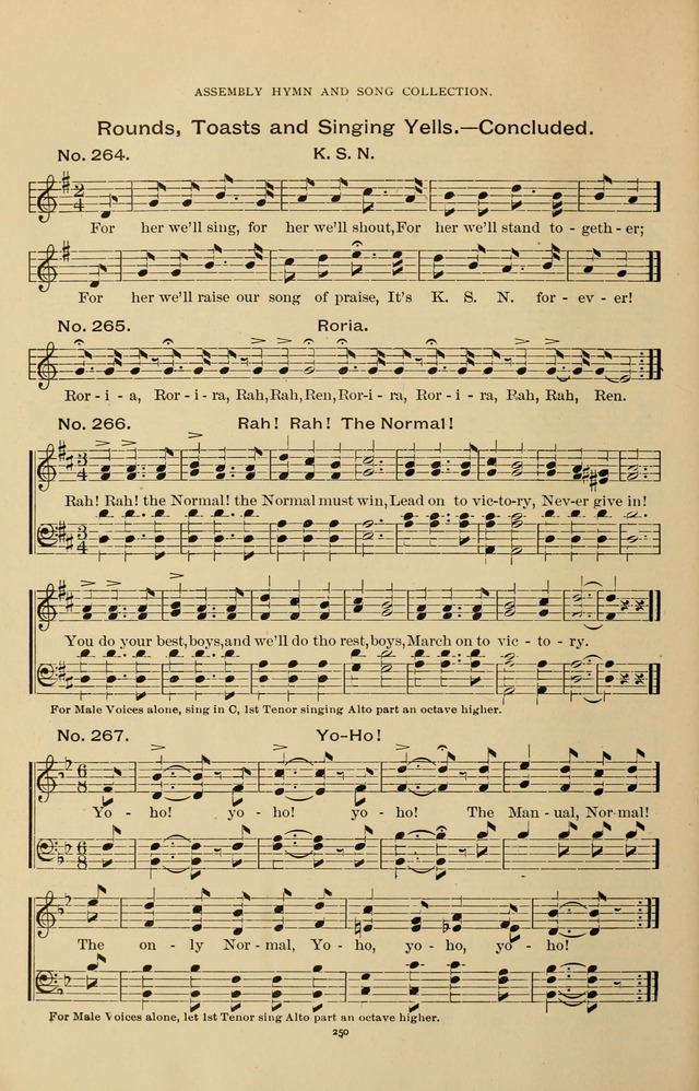 The Assembly Hymn and Song Collection: designed for use in chapel, assembly, convocation, or general exercises of schools, normals, colleges and universities. (3rd ed.) page 252