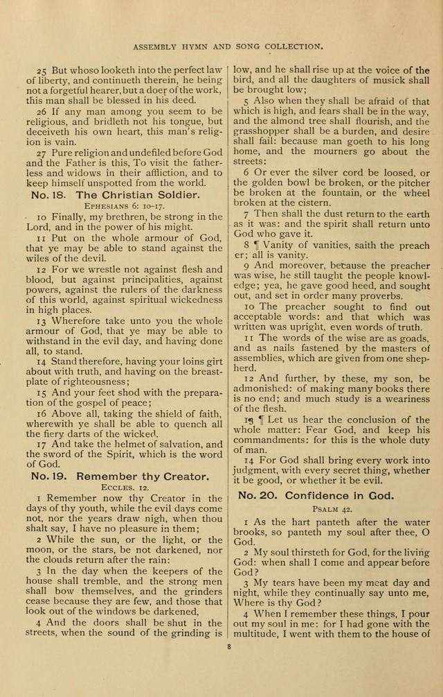 The Assembly Hymn and Song Collection: designed for use in chapel, assembly, convocation, or general exercises of schools, normals, colleges and universities. (3rd ed.) page 8