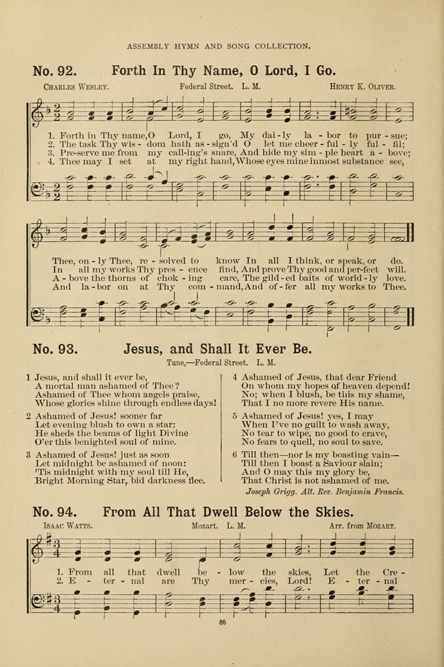 The Assembly Hymn and Song Collection: designed for use in chapel, assembly, convocation, or general exercises of schools, normals, colleges and universities. (3rd ed.) page 86