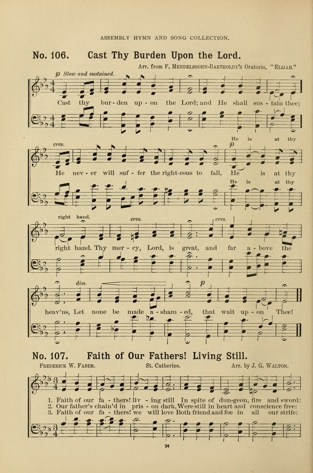 The Assembly Hymn and Song Collection: designed for use in chapel, assembly, convocation, or general exercises of schools, normals, colleges and universities. (3rd ed.) page 94