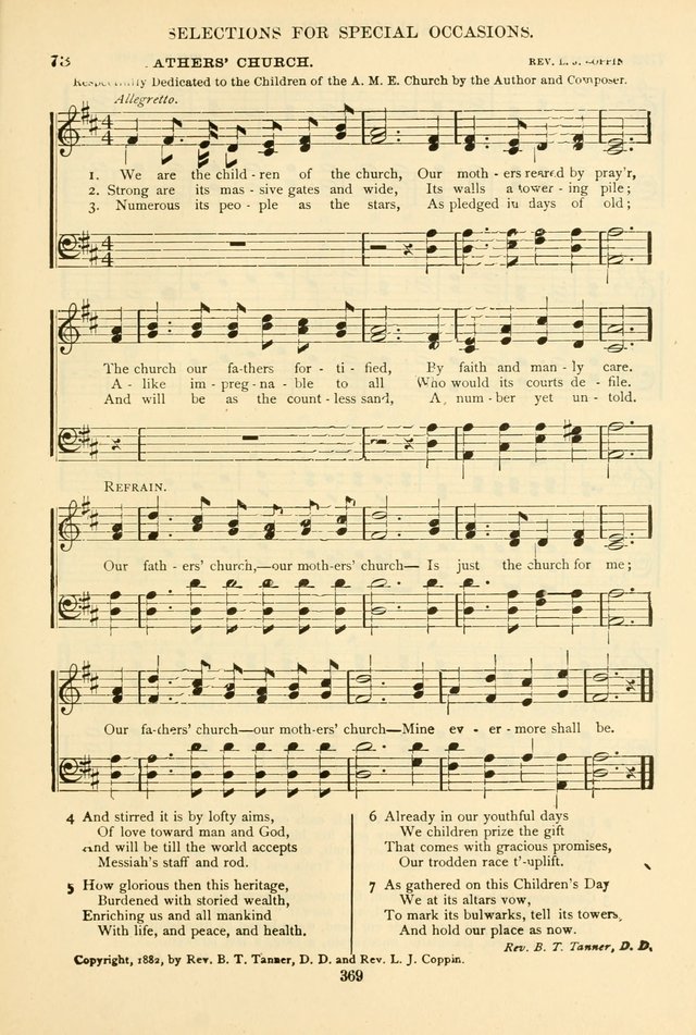 The African Methodist Episcopal Hymn and Tune Book: adapted to the doctrines and usages of the church (6th ed.) page 369