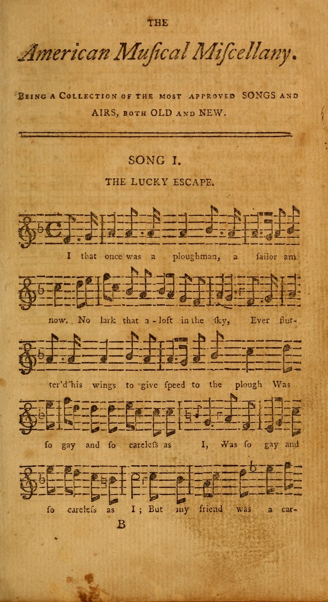 The American Musical Miscellany: a collection of the newest and most approved songs, set to music page 1