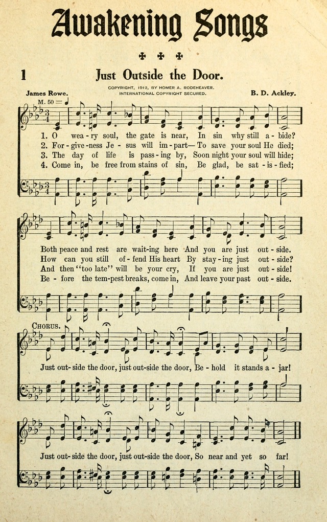 Awakening Songs for the Church, Sunday School and Evangelistic Services page 1