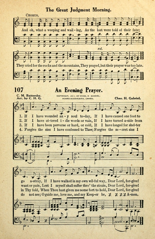 Awakening Songs for the Church, Sunday School and Evangelistic Services page 107