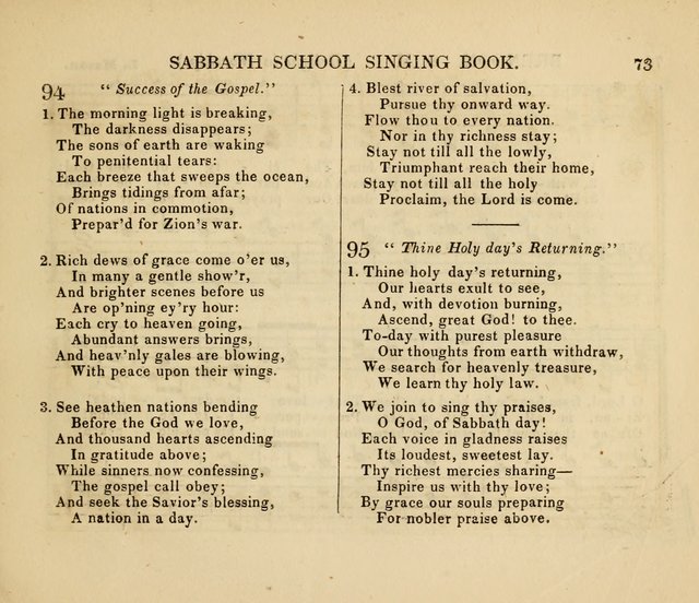 The American Sabbath School Singing Book: containing hymns, tunes, scriptural selections and chants, for Sabbath schools page 73