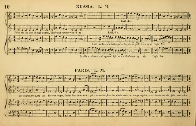 The American Vocalist: a selection of tunes, anthems, sentences, and hymns, old and new: designed for the church, the vestry, or the parlor; adapted to every variety of metre in common use. (Rev. ed.) page 10