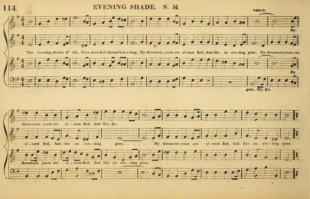 The American Vocalist: a selection of tunes, anthems, sentences, and hymns, old and new: designed for the church, the vestry, or the parlor; adapted to every variety of metre in common use. (Rev. ed.) page 114