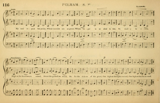 The American Vocalist: a selection of tunes, anthems, sentences, and hymns, old and new: designed for the church, the vestry, or the parlor; adapted to every variety of metre in common use. (Rev. ed.) page 116