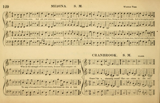 The American Vocalist: a selection of tunes, anthems, sentences, and hymns, old and new: designed for the church, the vestry, or the parlor; adapted to every variety of metre in common use. (Rev. ed.) page 120