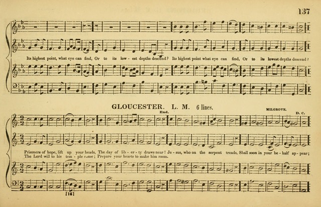 The American Vocalist: a selection of tunes, anthems, sentences, and hymns, old and new: designed for the church, the vestry, or the parlor; adapted to every variety of metre in common use. (Rev. ed.) page 137