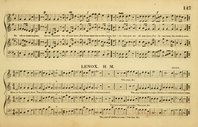 The American Vocalist: a selection of tunes, anthems, sentences, and hymns, old and new: designed for the church, the vestry, or the parlor; adapted to every variety of metre in common use. (Rev. ed.) page 147