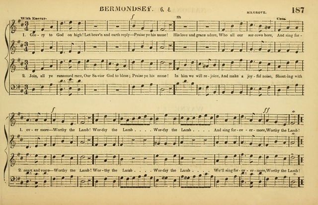 The American Vocalist: a selection of tunes, anthems, sentences, and hymns, old and new: designed for the church, the vestry, or the parlor; adapted to every variety of metre in common use. (Rev. ed.) page 187