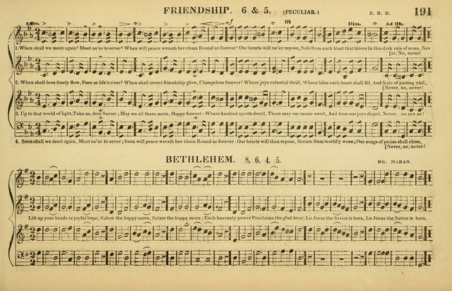 The American Vocalist: a selection of tunes, anthems, sentences, and hymns, old and new: designed for the church, the vestry, or the parlor; adapted to every variety of metre in common use. (Rev. ed.) page 191