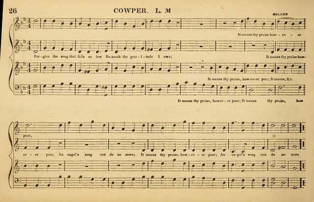 The American Vocalist: a selection of tunes, anthems, sentences, and hymns, old and new: designed for the church, the vestry, or the parlor; adapted to every variety of metre in common use. (Rev. ed.) page 26