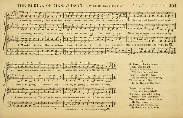 The American Vocalist: a selection of tunes, anthems, sentences, and hymns, old and new: designed for the church, the vestry, or the parlor; adapted to every variety of metre in common use. (Rev. ed.) page 301