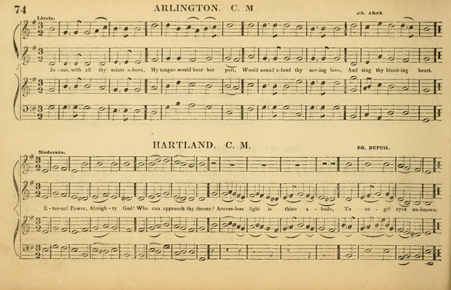 The American Vocalist: a selection of tunes, anthems, sentences, and hymns, old and new: designed for the church, the vestry, or the parlor; adapted to every variety of metre in common use. (Rev. ed.) page 74