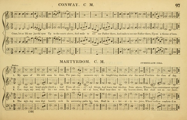 The American Vocalist: a selection of tunes, anthems, sentences, and hymns, old and new: designed for the church, the vestry, or the parlor; adapted to every variety of metre in common use. (Rev. ed.) page 97