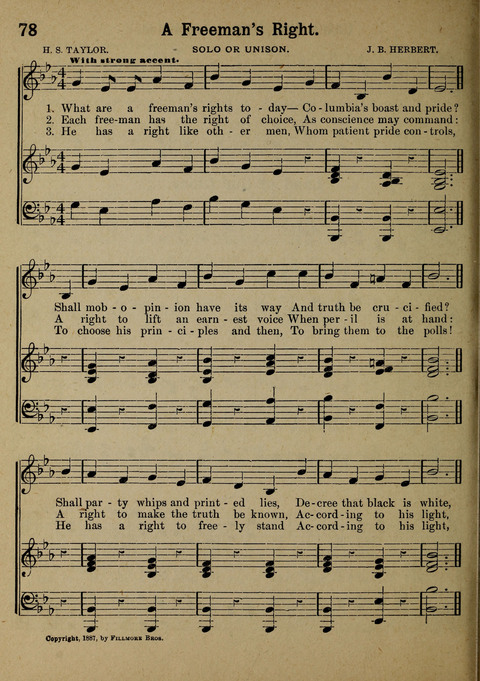 The Battle Cry: a new collection of temperance and prohibition songs page 78