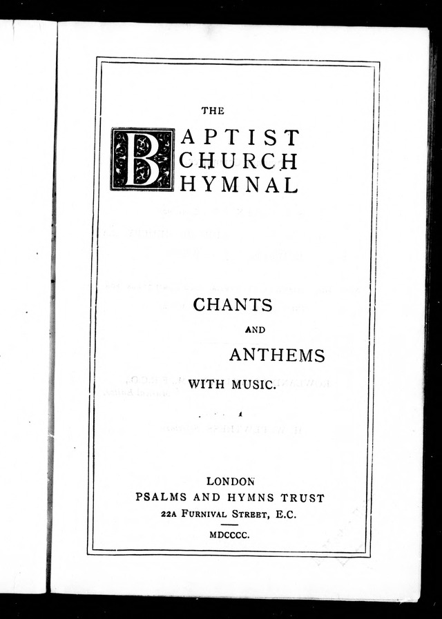 The Baptist Church Hymnal: chants and anthems with music page cover