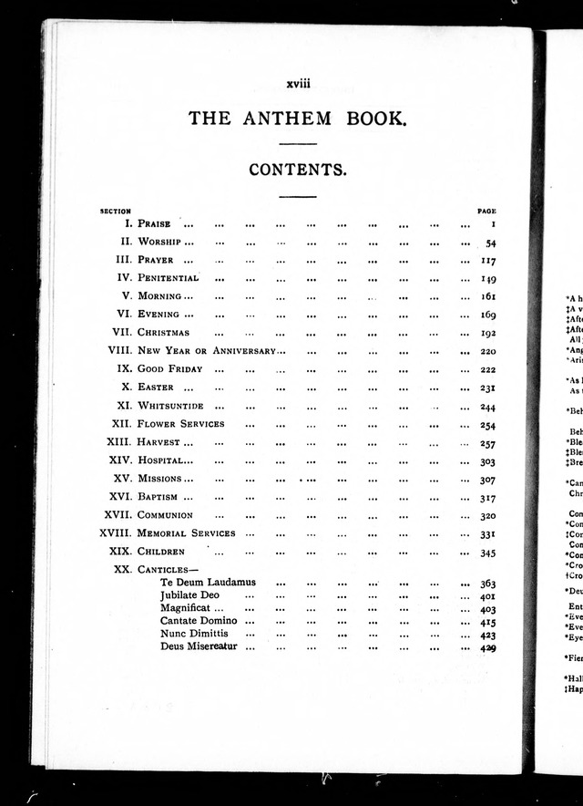 The Baptist Church Hymnal: chants and anthems with music page xvii