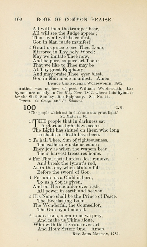 The Book of Common Praise: being the Hymn Book of the Church of England in Canada. Annotated edition page 102