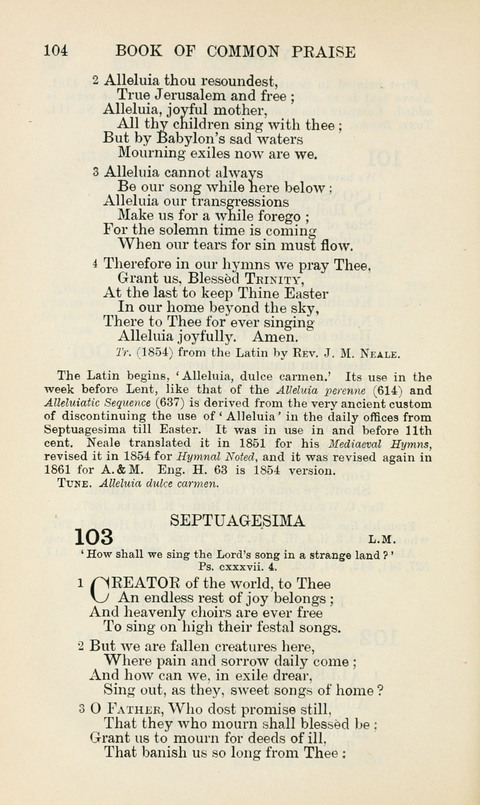 The Book of Common Praise: being the Hymn Book of the Church of England in Canada. Annotated edition page 104