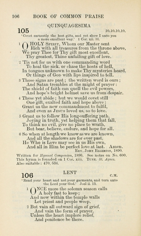 The Book of Common Praise: being the Hymn Book of the Church of England in Canada. Annotated edition page 106