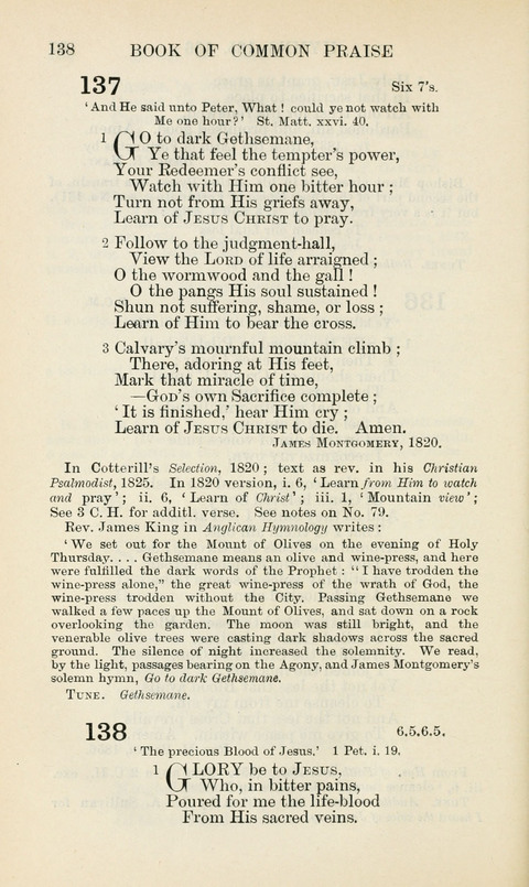 The Book of Common Praise: being the Hymn Book of the Church of England in Canada. Annotated edition page 138