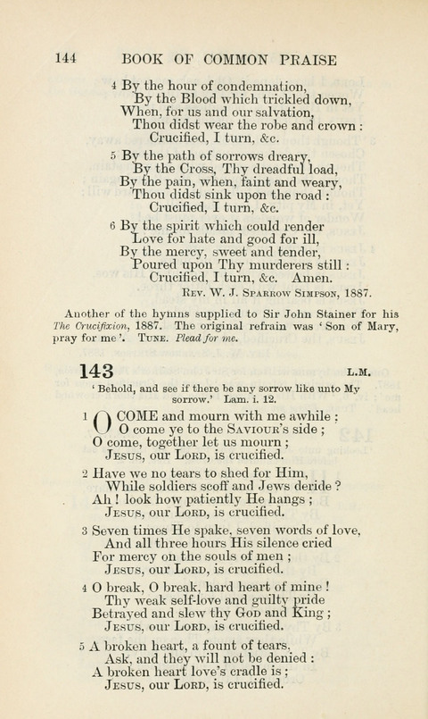 The Book of Common Praise: being the Hymn Book of the Church of England in Canada. Annotated edition page 144