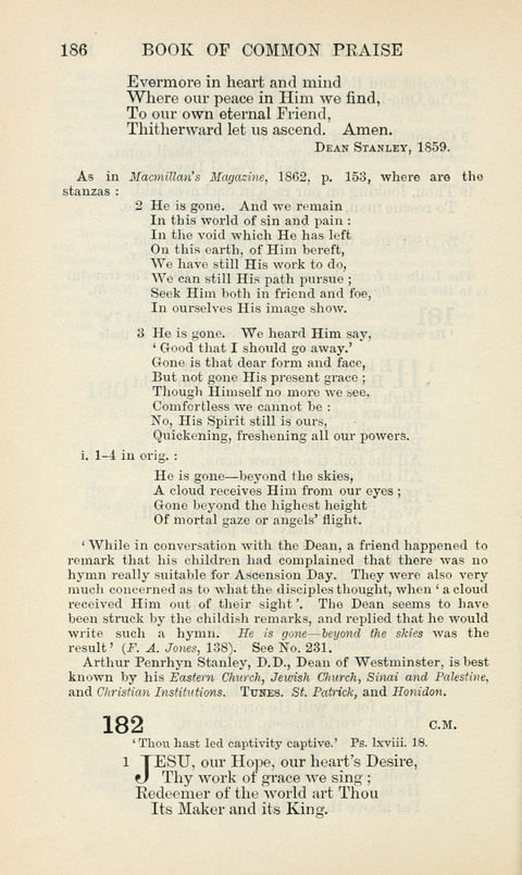 The Book of Common Praise: being the Hymn Book of the Church of England in Canada. Annotated edition page 186