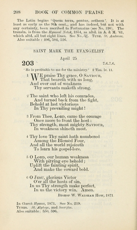 The Book of Common Praise: being the Hymn Book of the Church of England in Canada. Annotated edition page 208