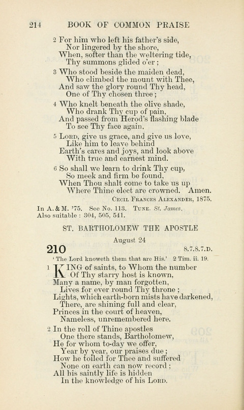 The Book of Common Praise: being the Hymn Book of the Church of England in Canada. Annotated edition page 214