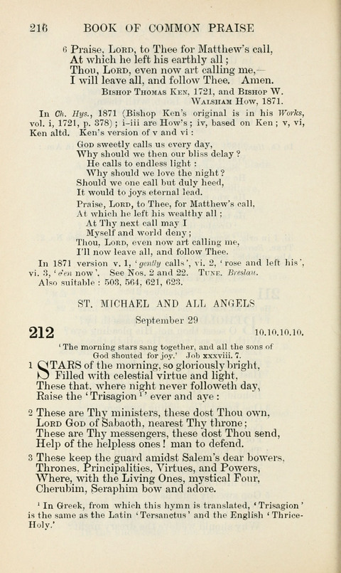 The Book of Common Praise: being the Hymn Book of the Church of England in Canada. Annotated edition page 216