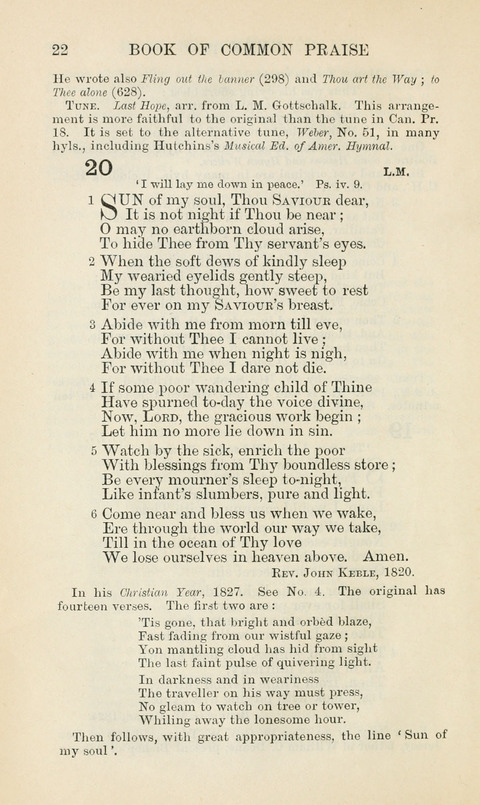 The Book of Common Praise: being the Hymn Book of the Church of England in Canada. Annotated edition page 22