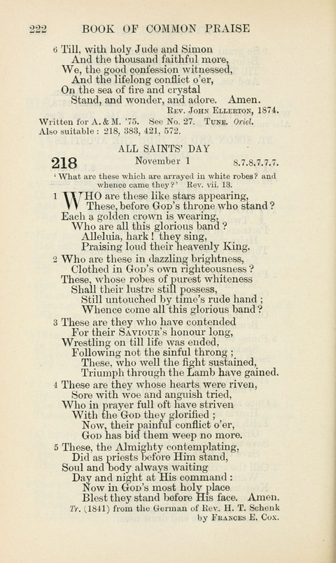 The Book of Common Praise: being the Hymn Book of the Church of England in Canada. Annotated edition page 222