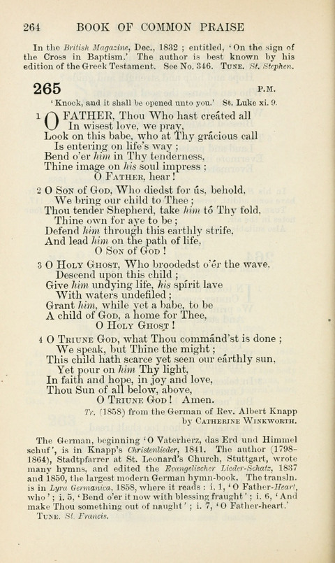 The Book of Common Praise: being the Hymn Book of the Church of England in Canada. Annotated edition page 264