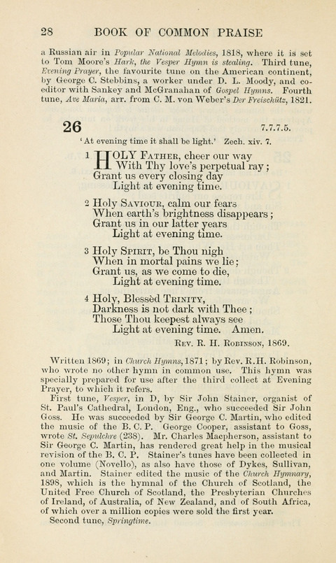 The Book of Common Praise: being the Hymn Book of the Church of England in Canada. Annotated edition page 28