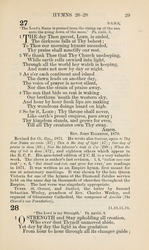 The Book of Common Praise: being the Hymn Book of the Church of England in Canada. Annotated edition page 29